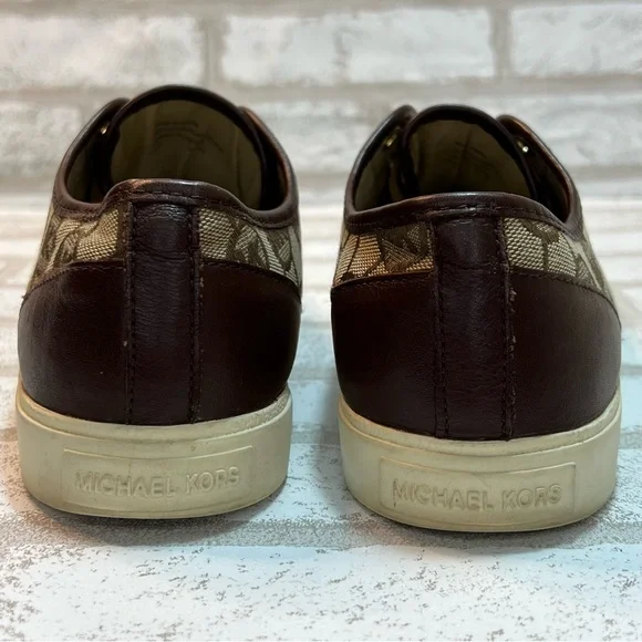 Michael Kors Brown Canvas Logo City Sneakers Leather Cap Toe Women Shoe Sz. 8.5 - Picture 3 of 7